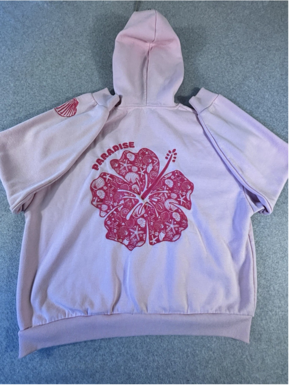Faded Rose Womens Large Pink Paradise Hibiscus Hoodie Embroidered Pullover